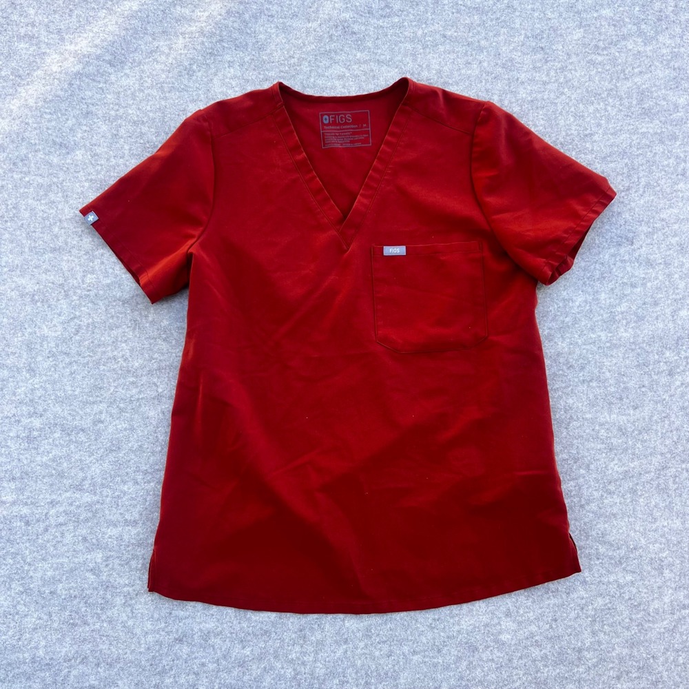 Figs Technical Collection V-Neck Scrub Top Womens Medium Auburn / Burnt Orange